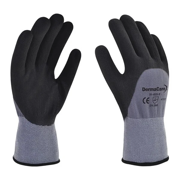 GUANTE NYLON GRIS NITRILO MICROPOROSO PALMA Y MEDIO DORSO